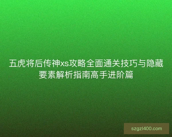 五虎将后传神xs攻略全面通关技巧与隐藏要素解析指南高手进阶篇