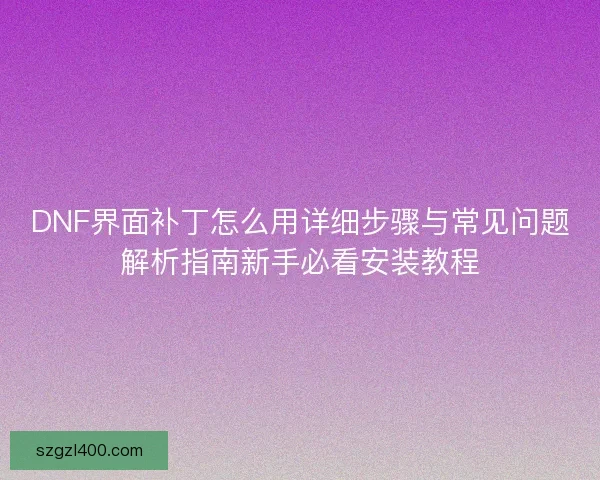 DNF界面补丁怎么用详细步骤与常见问题解析指南新手必看安装教程